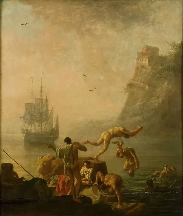 Framed Print : Bathing Men, mid-late 18th century. Creator: Pierre-Jacques Volaire Framed Print : Bathing Men, mid-late 18th century. Creator: Pierre-Jacques Volaire