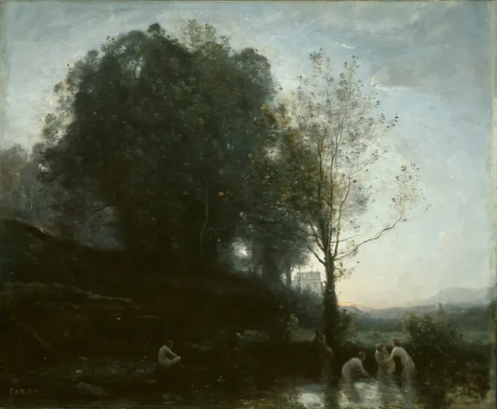 Framed Print : Bathing Nymphs and Child, 1855 / 60. Creator: Jean-Baptiste-Camille Corot Framed Print : Bathing Nymphs and Child, 1855 / 60. Creator: Jean-Baptiste-Camille Corot