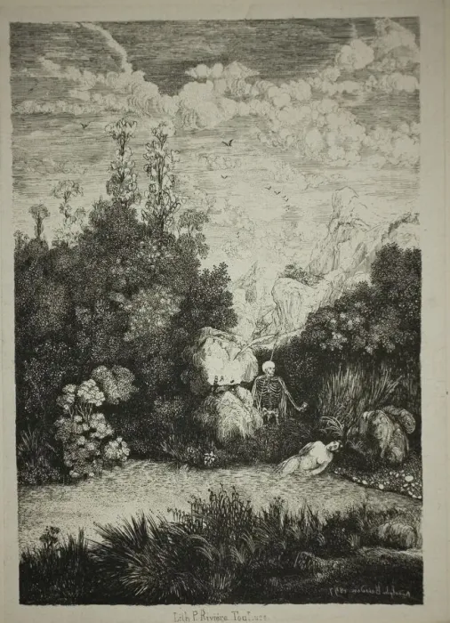 Framed Print : Bathing Woman and Death, 1857. Creator: Rodolphe Bresdin Framed Print : Bathing Woman and Death, 1857. Creator: Rodolphe Bresdin