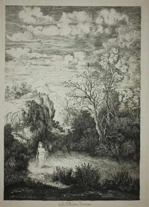 Framed Print : Bathing Woman and Time, 1857. Creator: Rodolphe Bresdin Framed Print : Bathing Woman and Time, 1857. Creator: Rodolphe Bresdin