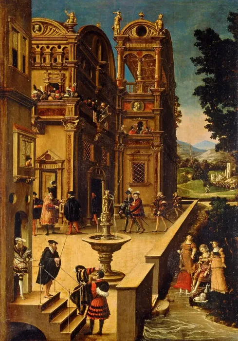 Framed Print : Bathsheba at Her Bath, after 1537. Artist: Beham, Hans Sebald (1500-1550) Framed Print : Bathsheba at Her Bath, after 1537. Artist: Beham, Hans Sebald (1500-1550)