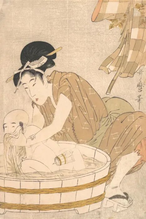 Framed Print : Bathtime (Gyozui), ca. 1801. Creator: Kitagawa Utamaro Framed Print : Bathtime (Gyozui), ca. 1801. Creator: Kitagawa Utamaro