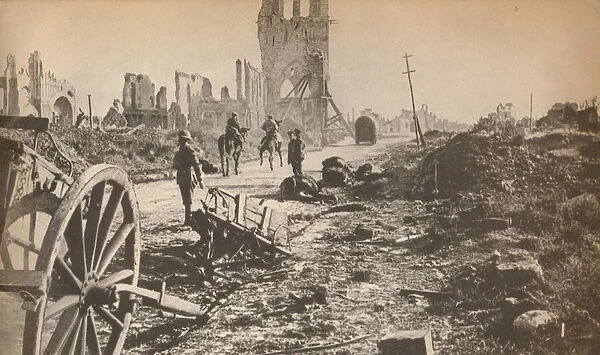 The battered remains of Ypres after the last shell had done its worst, showing the ruins of the fam