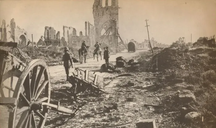 Framed Print : The battered remains of Ypres after the last shell had done its worst, showing the ruins of the fam Framed Print : The battered remains of Ypres after the last shell had done its worst, showing the ruins of the fam