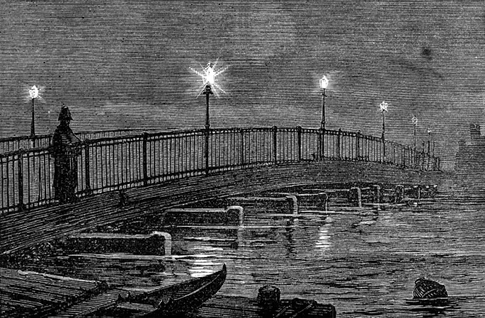 Framed Print : Battersea Bridge during the high tide of Friday last, 1874. Creator: Unknown Framed Print : Battersea Bridge during the high tide of Friday last, 1874. Creator: Unknown