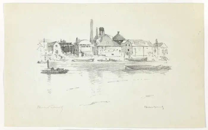 Framed Print : Battersea from the River, Low Tide, 1890-94. Creator: Theodore Roussel Framed Print : Battersea from the River, Low Tide, 1890-94. Creator: Theodore Roussel