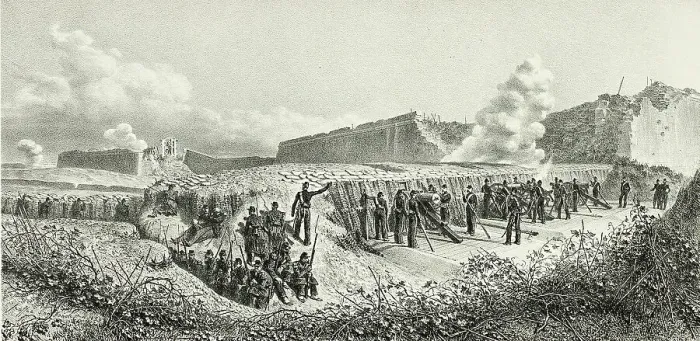 Framed Print : Battery no.14, from Souvenirs d'Italie: Expédition de Rome, 1859. Creator: Auguste Raffet Framed Print : Battery no.14, from Souvenirs d'Italie: Expédition de Rome, 1859. Creator: Auguste Raffet