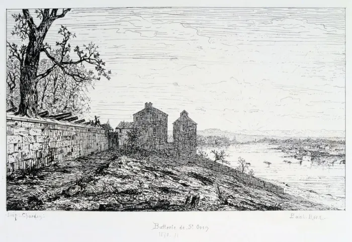 Framed Print : Battery of St Ouen, Siege of Paris, 1870-1871. Artist: Paul Roux Framed Print : Battery of St Ouen, Siege of Paris, 1870-1871. Artist: Paul Roux