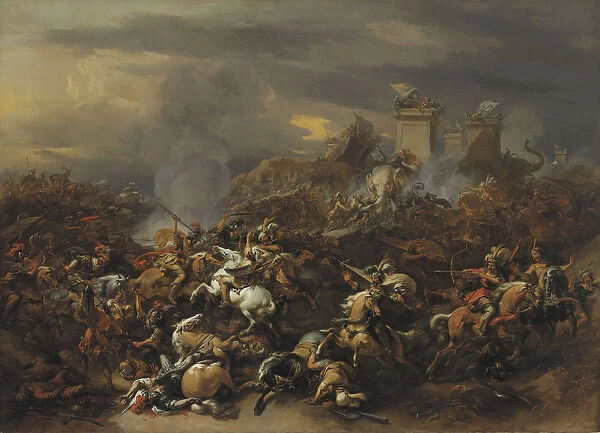 The Battle by Alexander the Great against the king Porus. Artist: Berchem, Nicolaes (Claes) Pietersz, the Elder (1620-1683)
