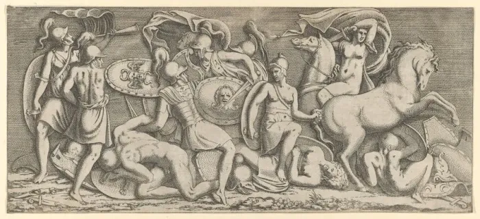Framed Print : Battle of Amazons, 1547. Creator: Leon Davent Framed Print : Battle of Amazons, 1547. Creator: Leon Davent