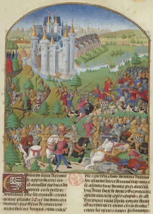 Framed Print : The Battle of Auray on 29 September 1364 (Miniature from Compillation... c. 1480 Framed Print : The Battle of Auray on 29 September 1364 (Miniature from Compillation... c. 1480