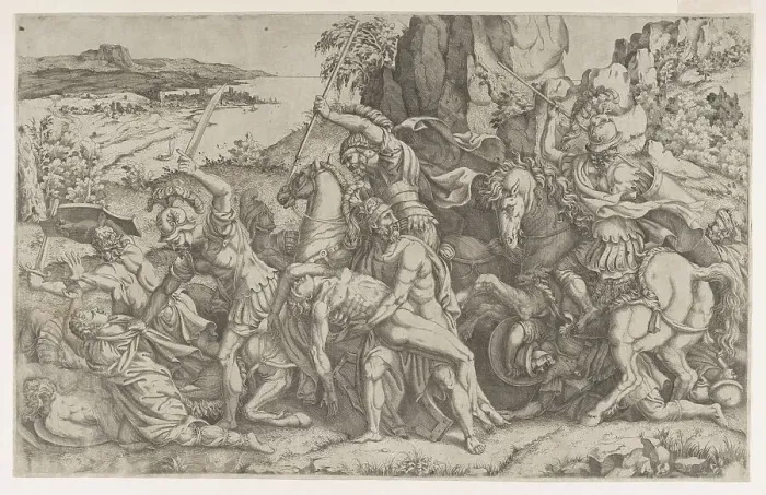 Framed Print : Battle around the Body of Patroclus, ca. 1543-ca. 1547. Creator: Anon Framed Print : Battle around the Body of Patroclus, ca. 1543-ca. 1547. Creator: Anon