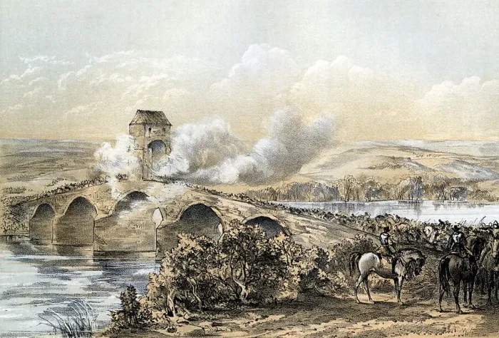 Framed Print : The Battle of Bothwell Bridge, 1679 (19th century). Artist: Robertson Framed Print : The Battle of Bothwell Bridge, 1679 (19th century). Artist: Robertson
