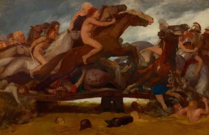 Framed Print : The battle on the bridge, 1889. Creator: Bocklin, Arnold (1827-1901) Framed Print : The battle on the bridge, 1889. Creator: Bocklin, Arnold (1827-1901)
