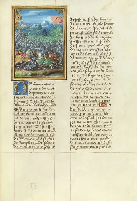 Framed Print : The Battle at the Bridge over the River Scheldt; Livre des faits de Jacques de Lalaing, about 1530. Creator: Master of the Getty Lalaing Framed Print : The Battle at the Bridge over the River Scheldt; Livre des faits de Jacques de Lalaing, about 1530. Creator: Master of the Getty Lalaing