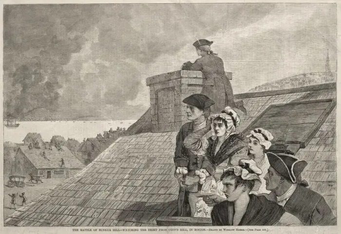 Framed Print : The Battle of Bunker Hill - Watching the Fight from Copps Hill, in Boston, 1875. Creator Framed Print : The Battle of Bunker Hill - Watching the Fight from Copps Hill, in Boston, 1875. Creator
