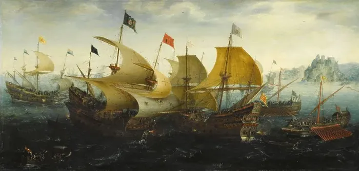 Framed Print : The Battle of Cadiz, 1608. Creator: Aert Anthonisz Framed Print : The Battle of Cadiz, 1608. Creator: Aert Anthonisz