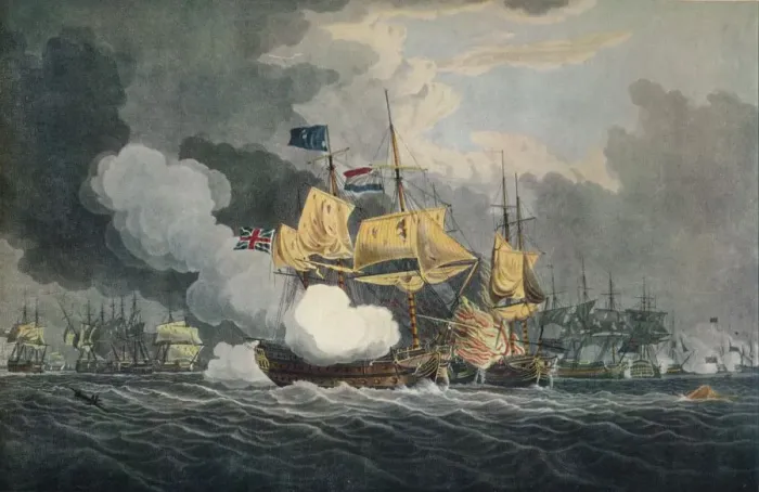 Framed Print : The Battle of Camperdown, c1798, (1924). Artist: Robert Clevely Framed Print : The Battle of Camperdown, c1798, (1924). Artist: Robert Clevely