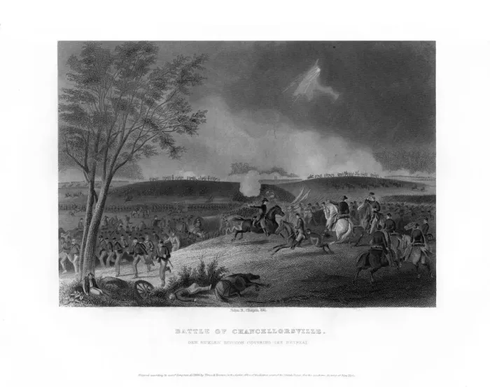 Framed Print : Battle of Chancellorsville, fought from April 30th to May 6th, 1863 (1862-1867). Artist: John R Chapin Framed Print : Battle of Chancellorsville, fought from April 30th to May 6th, 1863 (1862-1867). Artist: John R Chapin