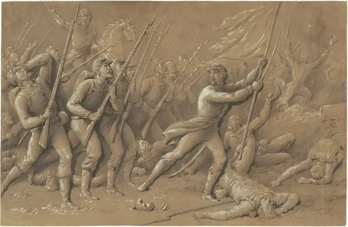 Framed Print : Battle Charge, 1865-1874. Creator: Hammatt Billings Framed Print : Battle Charge, 1865-1874. Creator: Hammatt Billings