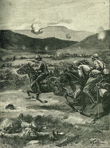 The Battle of Colenso: Lieutenant Roberts Galloping Forward... 1899, (c1900). Creator: William Barnes Wollen