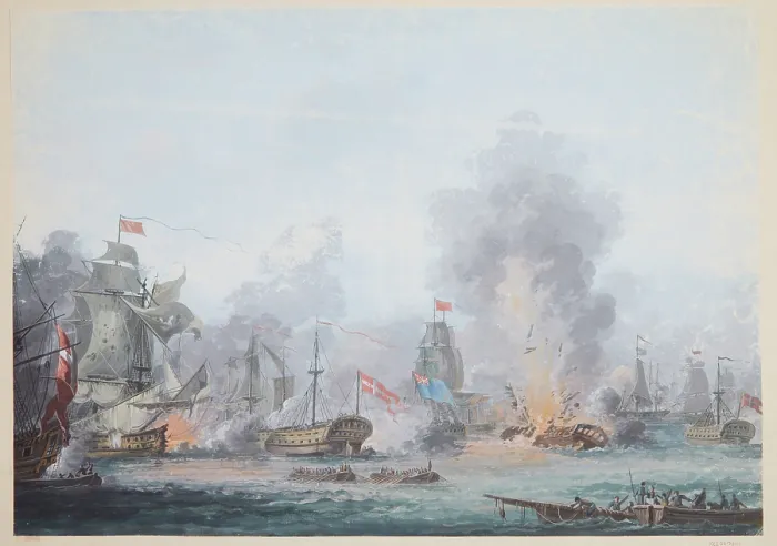Framed Print : The Battle of Copenhagen on 2 April 1801, 1801. Creator: Boberg, Gustaf (active End of 18th-Early 19th cen.) Framed Print : The Battle of Copenhagen on 2 April 1801, 1801. Creator: Boberg, Gustaf (active End of 18th-Early 19th cen.)