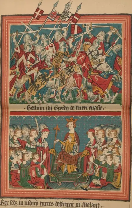 Framed Print : Battle and Court of Justice During Henry VIIs March Upon Rome: A Page from the Codex Balduineus Framed Print : Battle and Court of Justice During Henry VIIs March Upon Rome: A Page from the Codex Balduineus