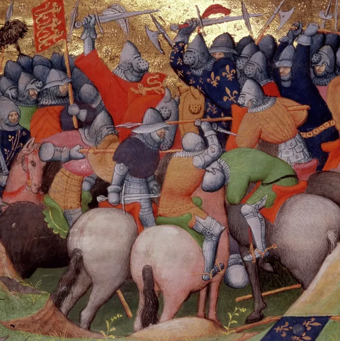 Framed Print : Battle of Crecy, between the English and the French, in 1346, (1415). Creator: Workshop of the Boucicaut Master Framed Print : Battle of Crecy, between the English and the French, in 1346, (1415). Creator: Workshop of the Boucicaut Master
