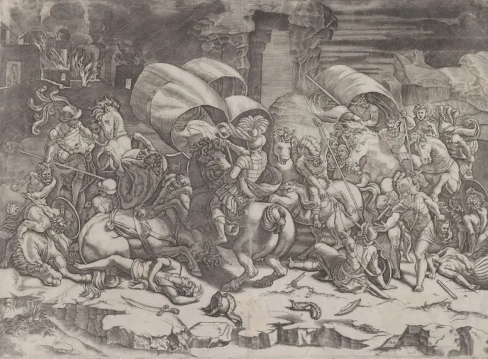 Framed Print : Battle with a Cutlass, 1530-31. Creator: Agostino Veneziano Framed Print : Battle with a Cutlass, 1530-31. Creator: Agostino Veneziano