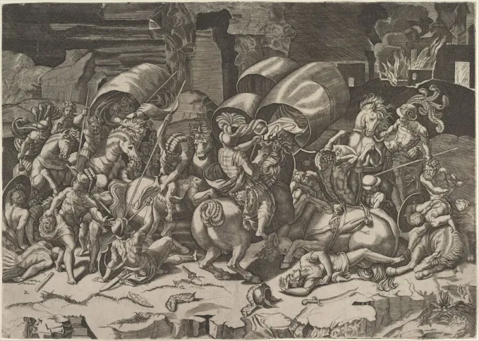 Framed Print : Battle with a Cutlass, ca. 1515-27. Creator: Marco Dente Framed Print : Battle with a Cutlass, ca. 1515-27. Creator: Marco Dente