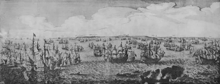 Framed Print : Battle in the Downs, c1639. Artist: Abraham de Verwer Framed Print : Battle in the Downs, c1639. Artist: Abraham de Verwer