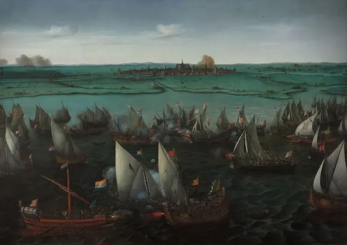 Framed Print : Battle between Dutch and Spanish Ships on the Haarlemmermeer, in or after 1629. Creator: Hendrick Cornelisz Vroom Framed Print : Battle between Dutch and Spanish Ships on the Haarlemmermeer, in or after 1629. Creator: Hendrick Cornelisz Vroom