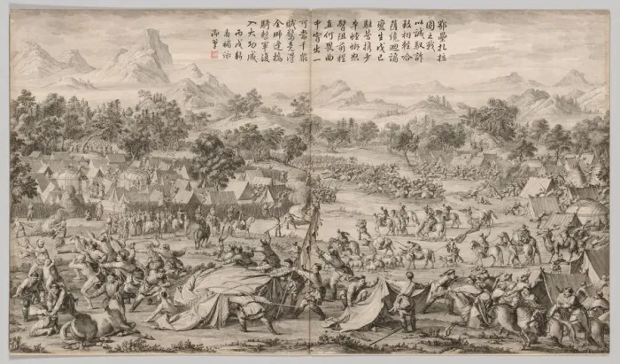 Framed Print : The Battle at Elei Zhalatu: from Battle Scenes of the Quelling of Rebellions... c. 1765-1774 Framed Print : The Battle at Elei Zhalatu: from Battle Scenes of the Quelling of Rebellions... c. 1765-1774
