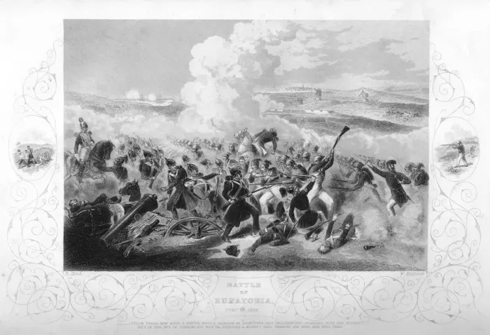 Framed Print : The Battle of Eupatoria during the Crimean War, 1855 (1857). Artist: W Hulland Framed Print : The Battle of Eupatoria during the Crimean War, 1855 (1857). Artist: W Hulland