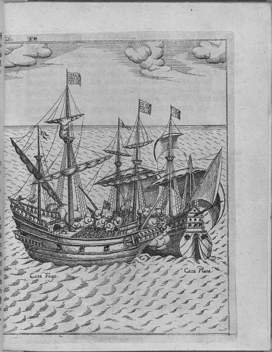 Framed Print : Battle between Francis Drakes ship Golden Hind and the Spanish ship Cacafuego. (From Levinus Hulsiu Artist: Anonymous Framed Print : Battle between Francis Drakes ship Golden Hind and the Spanish ship Cacafuego. (From Levinus Hulsiu Artist: Anonymous