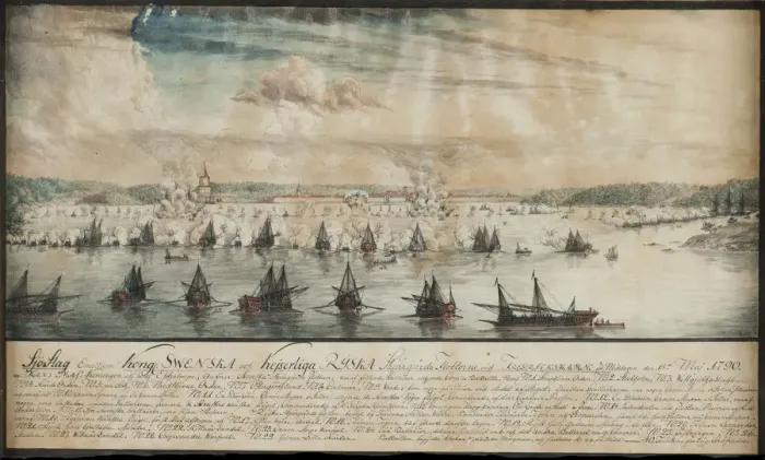 Framed Print : The Battle of Fredrikshamn on May 1790, 1791. Creator: Schoultz, Johan Tietrich (1754-1807) Framed Print : The Battle of Fredrikshamn on May 1790, 1791. Creator: Schoultz, Johan Tietrich (1754-1807)