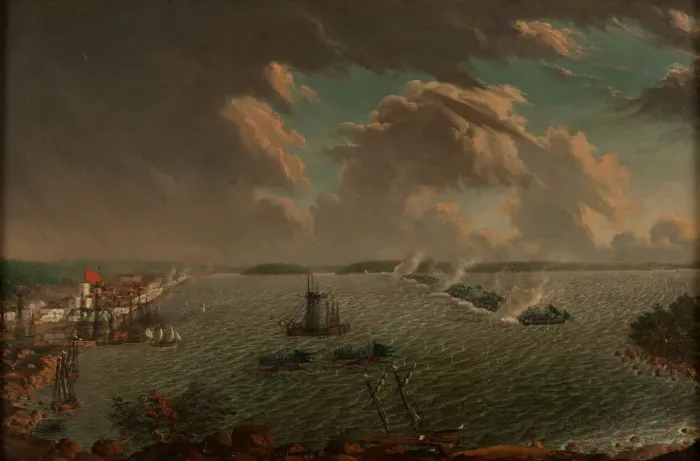 Framed Print : The Battle of Fredrikshamn on May 1790, 1791. Creator: Schoultz, Johan Tietrich (1754-1807) Framed Print : The Battle of Fredrikshamn on May 1790, 1791. Creator: Schoultz, Johan Tietrich (1754-1807)