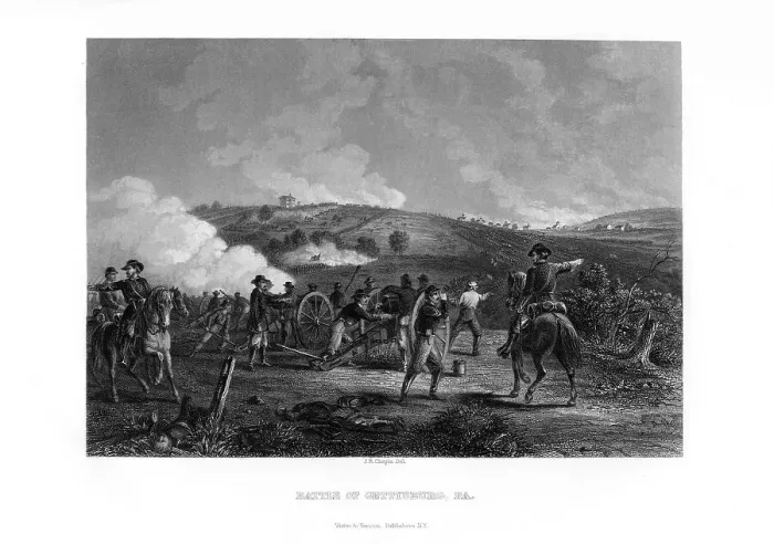 Framed Print : Battle of Gettysburg, Pennsylvania, 1st July to 3rd July 1863 (1862-1867). Artist: John R Chapin Framed Print : Battle of Gettysburg, Pennsylvania, 1st July to 3rd July 1863 (1862-1867). Artist: John R Chapin