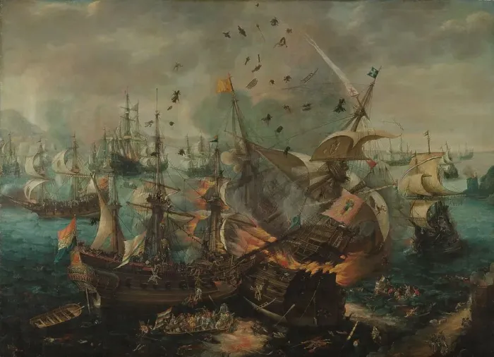 Framed Print : Battle of Gibraltar in 1607, c.1621. Creator: Cornelis Claesz van Wieringen Framed Print : Battle of Gibraltar in 1607, c.1621. Creator: Cornelis Claesz van Wieringen