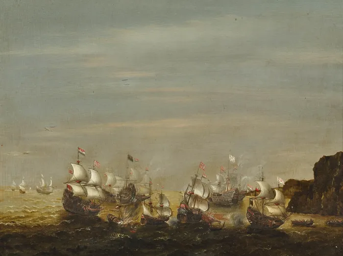 Framed Print : The Battle of Gibraltar, 25 April 1607, c1630. Creator: Verbeeck, Cornelis (1585 / 91-after 1637) Framed Print : The Battle of Gibraltar, 25 April 1607, c1630. Creator: Verbeeck, Cornelis (1585 / 91-after 1637)