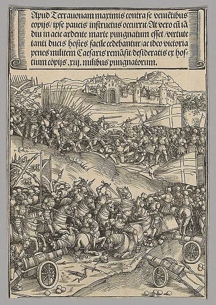Battle of Guinegate, plate 4 from Historical Scenes from the Life of Emperor... printed c. 1520. Creator: Wolf Traut