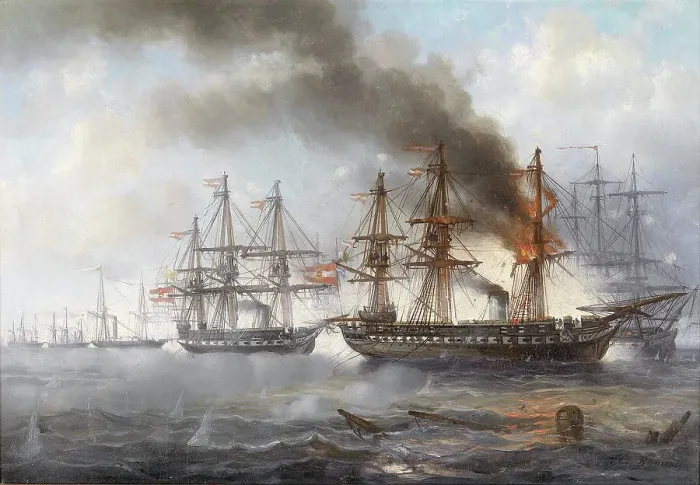 Framed Print : The Battle of Heligoland on 9 May 1864, c1865. Creator: Püttner, Josef Carl (1821-1881) Framed Print : The Battle of Heligoland on 9 May 1864, c1865. Creator: Püttner, Josef Carl (1821-1881)