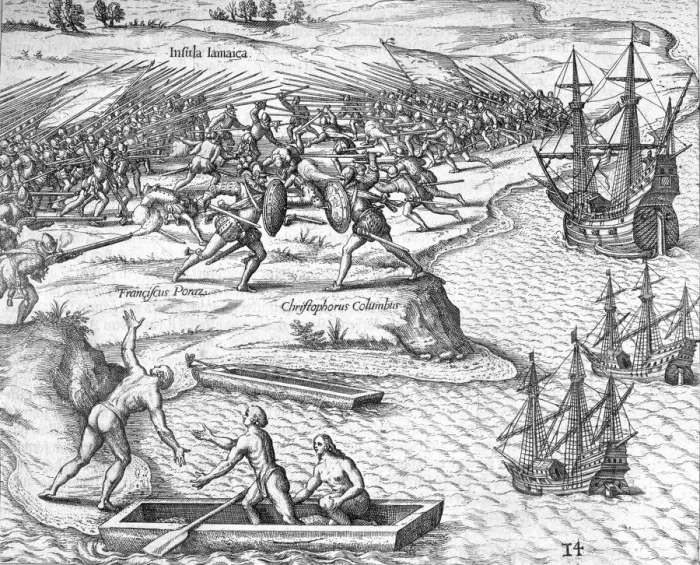 Framed Print : Battle in Jamaica between Christopher Columbus and Francisco Poraz, 1504 (1631). Artist Framed Print : Battle in Jamaica between Christopher Columbus and Francisco Poraz, 1504 (1631). Artist