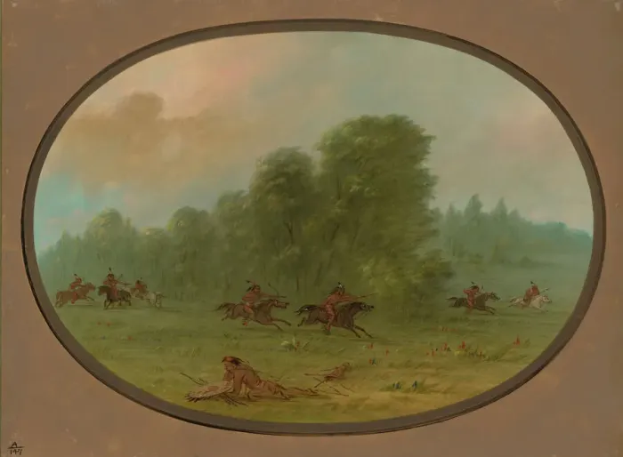 Framed Print : Battle between the Jiccarilla Apachees and Camanchees, 1861 / 1869. Creator: George Catlin Framed Print : Battle between the Jiccarilla Apachees and Camanchees, 1861 / 1869. Creator: George Catlin