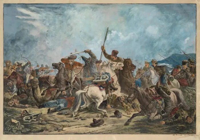 Framed Print : Battle between the Kirghiz and Cossacks. Artist: Orlowski (Orlovsky), Alexander Osipovich Framed Print : Battle between the Kirghiz and Cossacks. Artist: Orlowski (Orlovsky), Alexander Osipovich