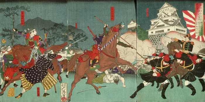 Framed Print : Battle before Kumamoto Castle, 1877. Creator: Tsukioka Yoshitoshi Framed Print : Battle before Kumamoto Castle, 1877. Creator: Tsukioka Yoshitoshi