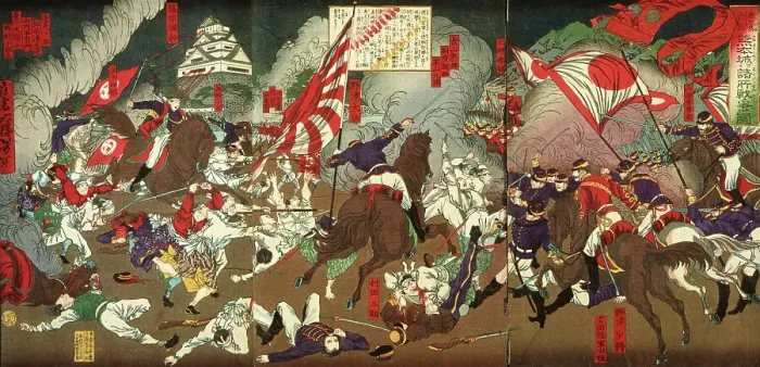 Framed Print : Battle around Kumamoto Castle, 19th century. Creator: Tsukioka Yoshitoshi Framed Print : Battle around Kumamoto Castle, 19th century. Creator: Tsukioka Yoshitoshi