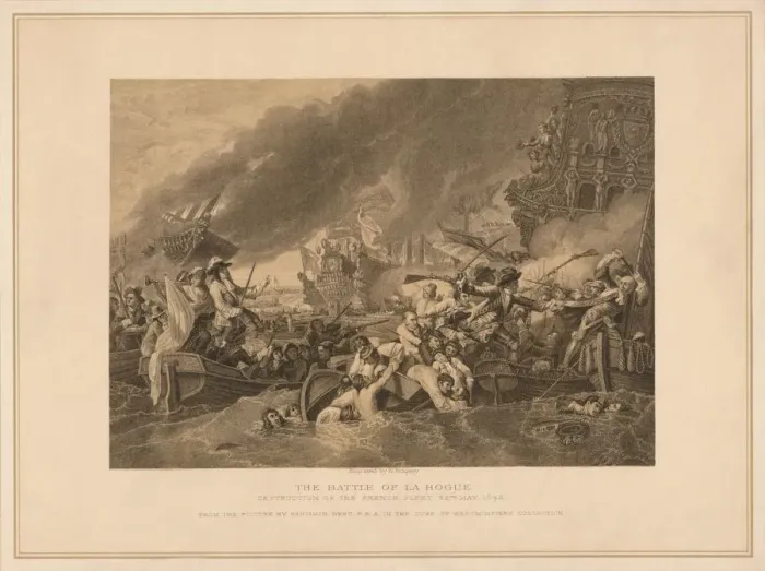 Framed Print : The Battle of La Hogue, 1692 (1878). Artist: W Ridgway Framed Print : The Battle of La Hogue, 1692 (1878). Artist: W Ridgway
