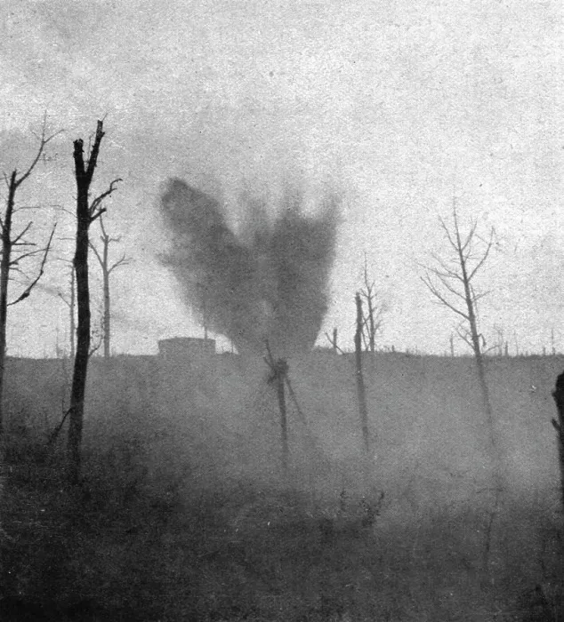 Framed Print : The Battle of La Malmaison; During our artillery fire: explosion of a large French shell... 1917. Creator: Unknown Framed Print : The Battle of La Malmaison; During our artillery fire: explosion of a large French shell... 1917. Creator: Unknown