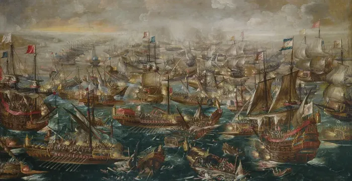 Framed Print : The Battle of Lepanto on 7 October 1571, 1640. Artist: Eertvelt, Andries van (1590-1652) Framed Print : The Battle of Lepanto on 7 October 1571, 1640. Artist: Eertvelt, Andries van (1590-1652)